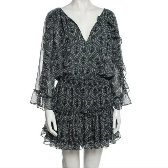 Misa Los Angeles Long Sleeve Arabesque Pattern Tiered Mini Dress - Picture 8 of 8